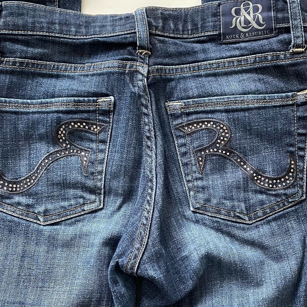 Rock & Republic Boot Cut Jeans Kasandra Rose Gold Stud Size 6